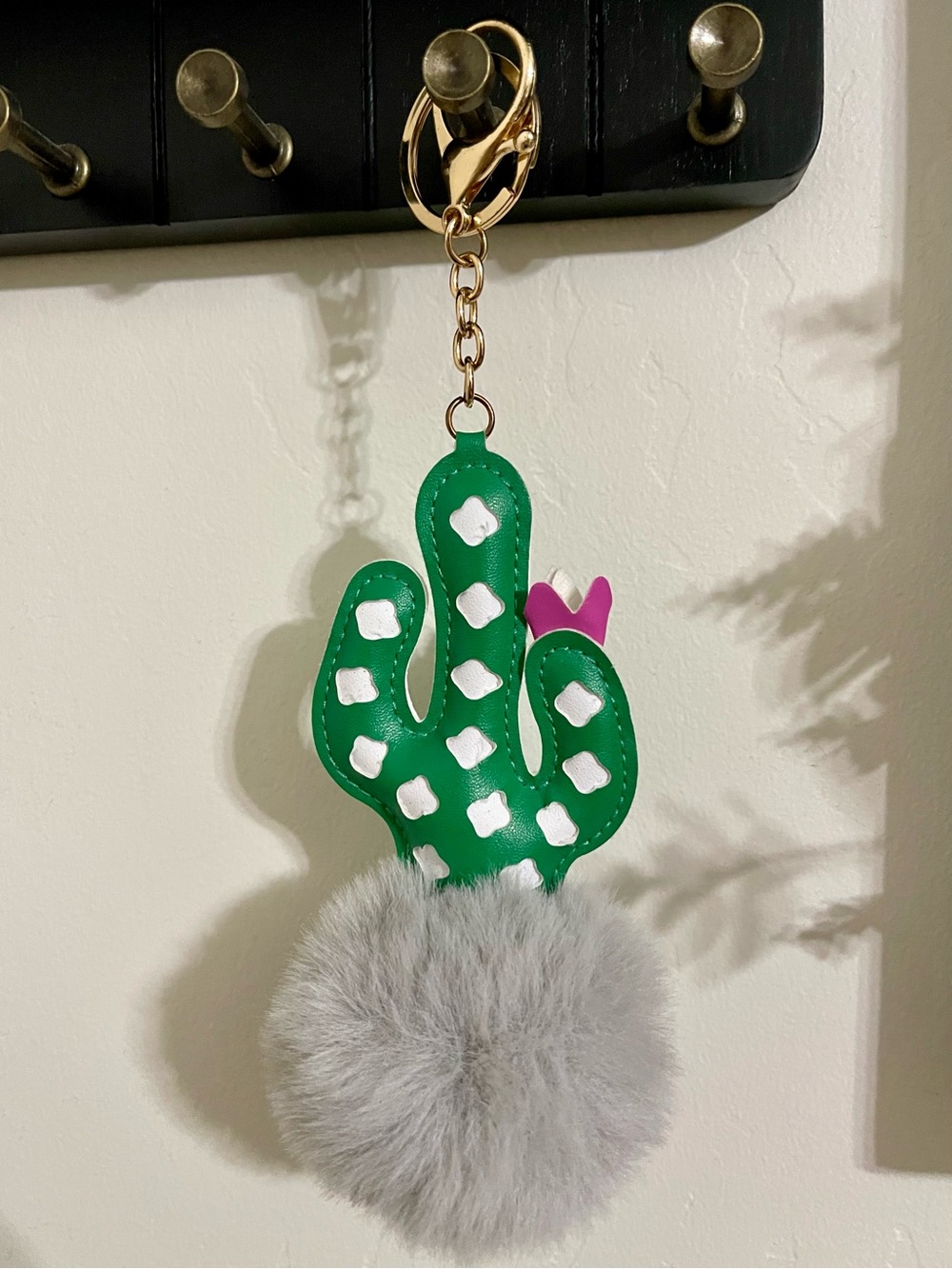 Large cactus and Pom Pom keychain or bag charm